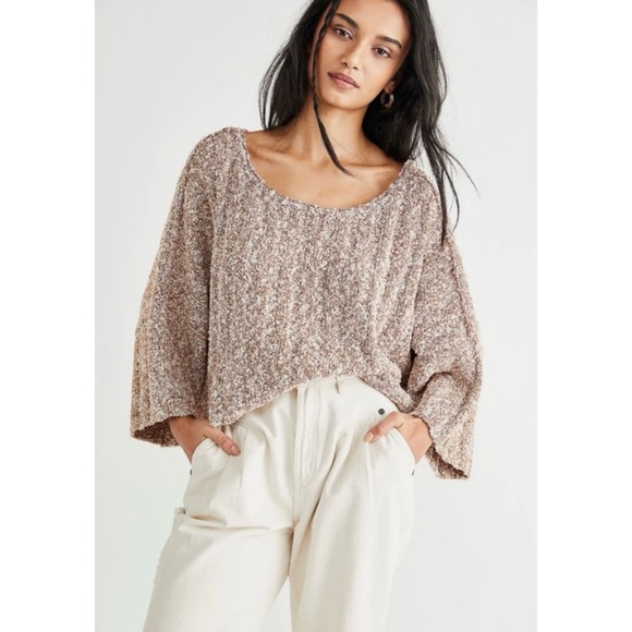 Free People Sweaters - NWOT Free People XS Good Day Cropped Pullover Scoop Neck Knit Sweater Oversized
